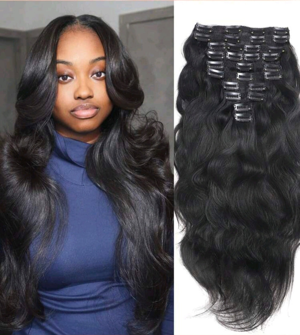 Natural human hair clip-in
