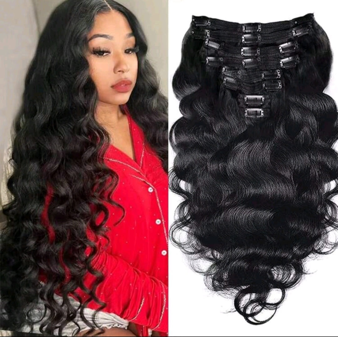 Body wave human hair clip-ins