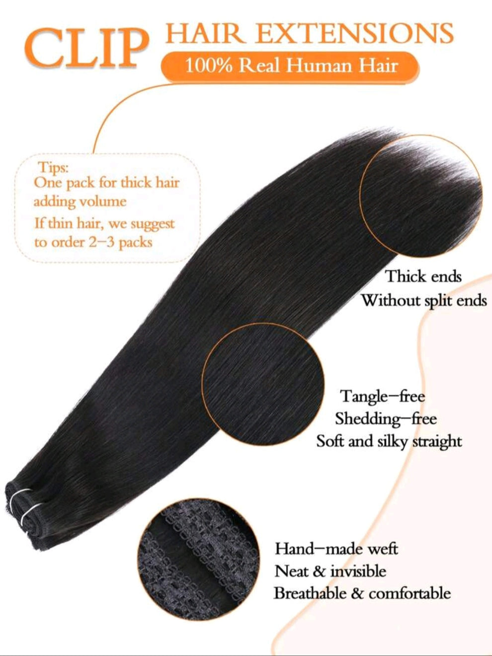 Straight human hair clip-in