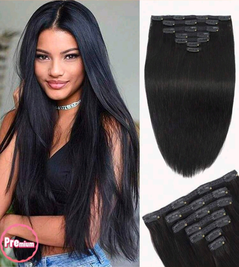 Straight human hair clip-in