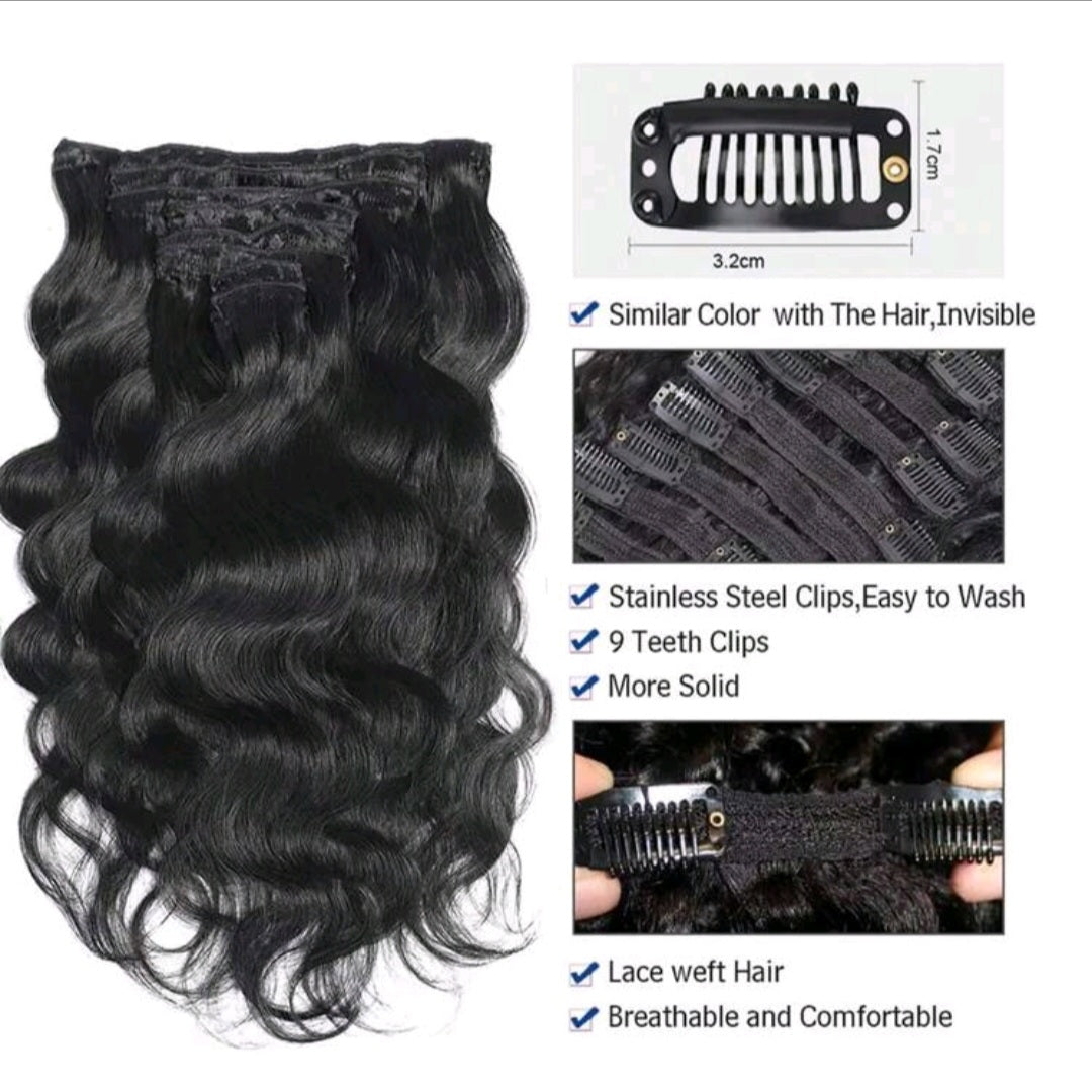 Body wave human hair clip-ins